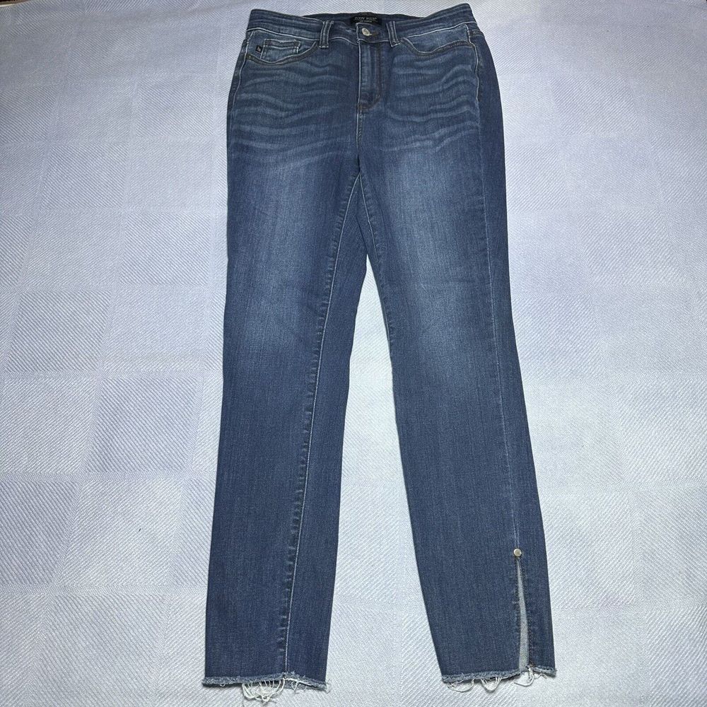 Judy Blue Skinny Fit Stretchy Blue Denim Jeans Side Slit Ankle Women's Sz 29x28